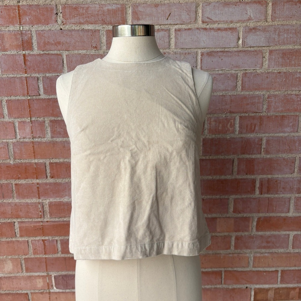 Pact Modern Corduroy Button Back Structured Organic Cotton Tan Top X-Small